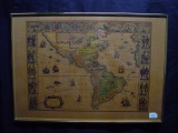 Framed map “Americae nova Tabula” Map of the Americas 28x20