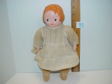 Cloth doll with bisque head and hands 11”