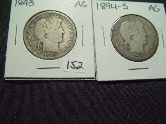 Pair of About Good Barber Halves: 1893 & 1894-S
