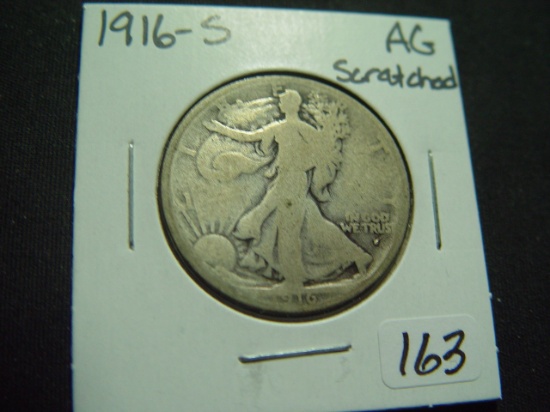 1916-S Walking Liberty Half   About Good w/scratch through mint mark