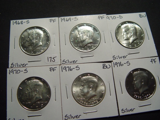 Six 40% Silver Kennedy Halves: