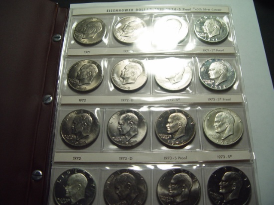 32 Coin Album Set of Eisenhower Dollars- Includes all BU/Proof/Silver and Type 1 & 2 Issues
