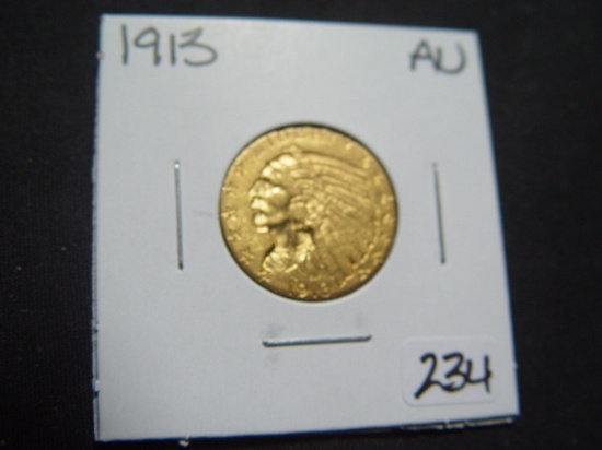 1913 $5 Gold Indian   AU
