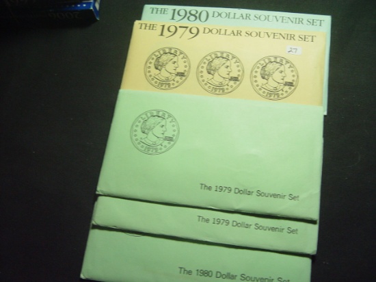 Five Susan B. Anthony Souvenir Sets: (3) 1979, (2) 1980