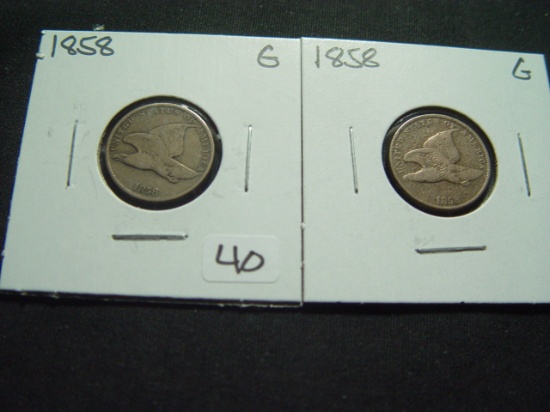 Pair of Good 1858 Flying Eagle Cents