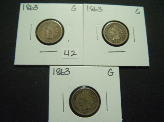 Three Good 1863 Indian Cents