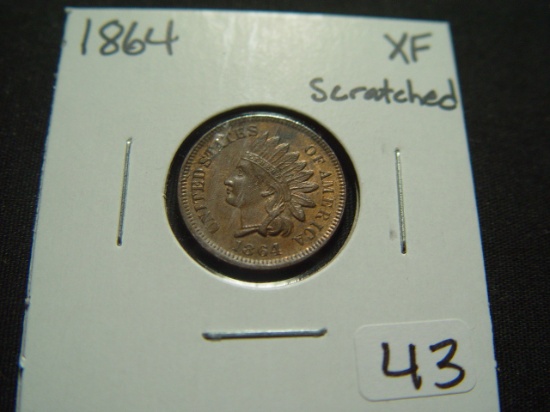 1864 Indian Cent   XF, Scratched