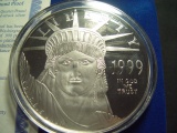Platinum Plated Four Troy Oz. Silver Statue of Liberty Coin