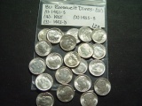 22 BU Silver Roosevelt Dimes: (1) 1951-S, (16) 1955, (3) 1955-D, (2) 1955-S