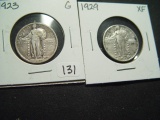 Pair of Standing Liberty Quarters: 1923  Good & 1929  XF
