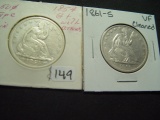 Pair of Cleaned Seated Halves: 1854  Good & 1861-S  VF