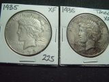 Pair of XF 1935 Peace Dollars- One is toned