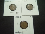 Three Semi-Key 1922-D Lincoln Cents: Two Goods and a Fine with a woodgrain planchet