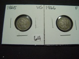 Pair of 3c Nickels: 1865  VG & 1866  Fine
