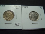 Pair of XF Buffalo Nickels: 1925 which is a little dark and a 1928