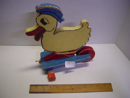 Vintage wood pull toy Duck