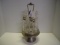 Vintage cruet 5 etched glass condiment caddy. 1 etched glass has crack / repaired