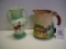 Hand painted ceramic creamer pitcher and 5” vase
