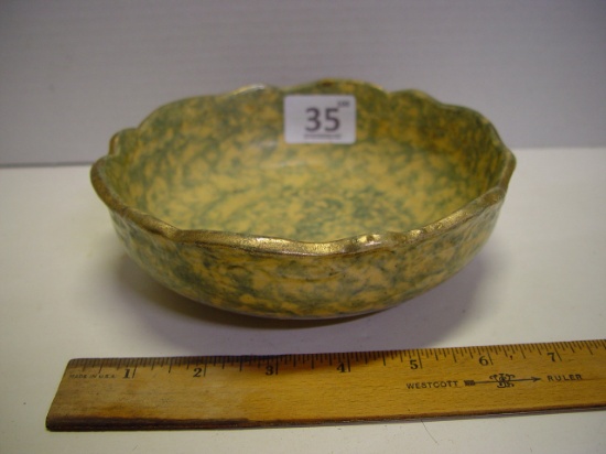 Vintage green & yellow spongeware bowl