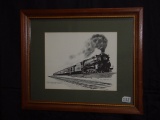 Framed and matted RR print drawing by Fred Christensen Texas & Pacific 24x20