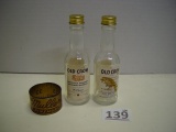 Old Crow whiskey bottles salt shakers & Muller’s Pinehurst advertising 36” rollup ruler