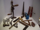 Mixed tool lot- includes brass bound rosewood square