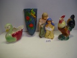 Goebel, Royal Copley and other figurines, planter