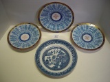 3 English porcelain plates and Old Willow dinner plate