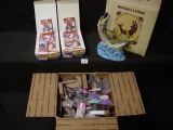Mixed lot- whiskey bottle figurine (empty), 2 boxes 1990 NHL player cards, box of cosmetics