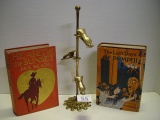 Mixed lot- brass hand clip stand with 2 books