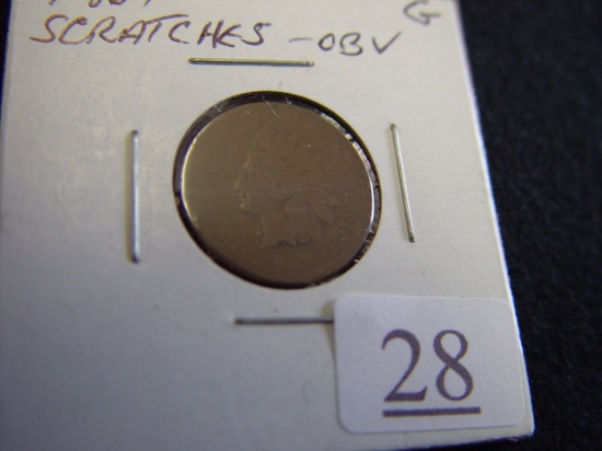 1867 Indian Head Cent, Scratches Obv.