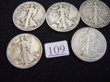 (5) Walking Liberty Half Dollars