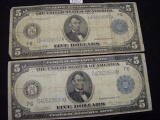 (2) 1914 $ 5.00 Federal Reserve Notes
