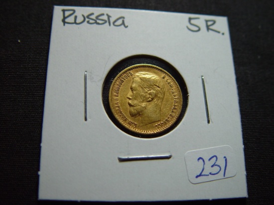 1898 Russia Gold 5 Roubles  .1244 Oz. Gold