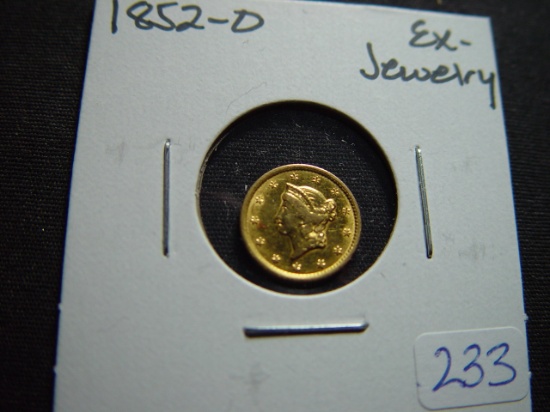 1852-O Type 1 Gold Dollar: Ex-Jewelry w/some polishing & reverse rim damage