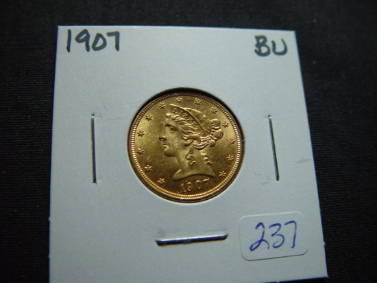 1907 $5 Gold Liberty   BU