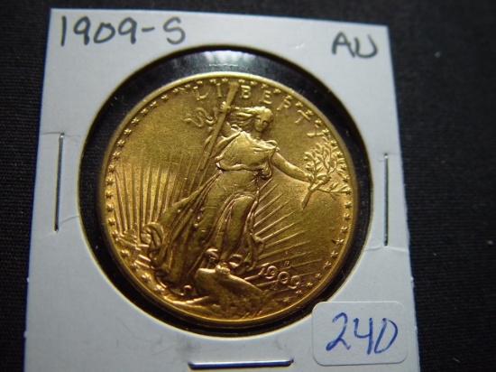 1909-S $20 St. Gaudens   AU+
