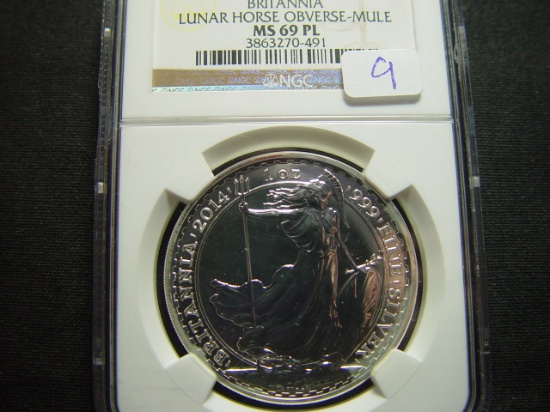 2014 Great Britain Silver 2 Pound Lunar Horse- Obverse Mule  NGC MS69 PL