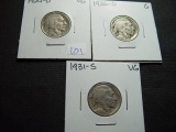 Three Buffalo Nickels: 1924-D VG, 1926-D  Good, 1931-S  VG