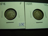 Pair of Seated Dimes: 1878  Fine & 1889  VG