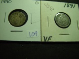 Pair of Seated Dimes: 1890 Good & 1891  Fine