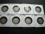 Eight Early Average Circulated Barber Quarters: 1892, 1892-S, 1893-S, 1894, 1895, 1895-O 1896, 1897