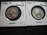 Pair of Cleaned 1932-S Washington Quarters   Good