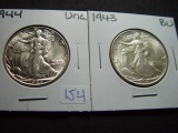 Pair of BU Walking Liberty Halves: 1943 & 1944