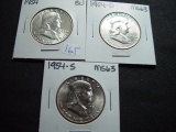 Three BU Franklin Halves: 1954 P-D-S