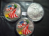 Three BU Silver Eagles: Two have been colorized