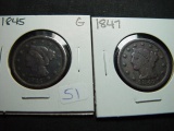 Pair of Large Cents: 1845 & 1847