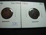 Pair of 1866 Indian Cents: One is About Good, the other is corroded