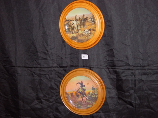 Framed china plates by Charles M. Russell 12x12