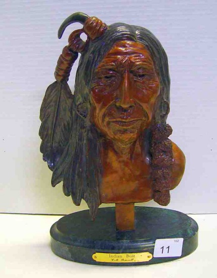 Indian Bust bronze by Charles M. Russell 12" high